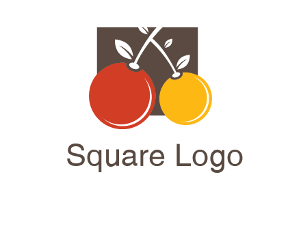 cherries with leaves in a square food logo icon