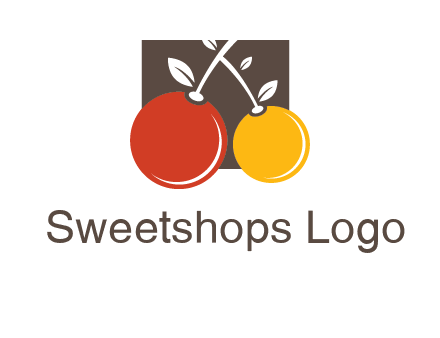 cherries with leaves in a square food logo icon