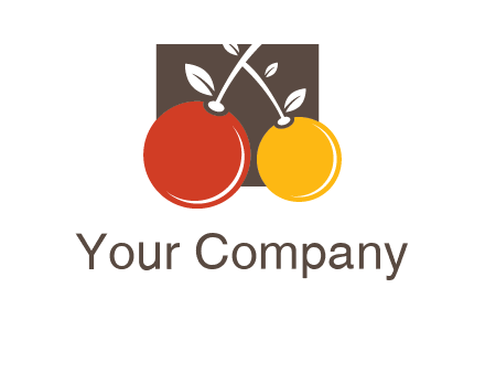 cherries with leaves in a square food logo icon