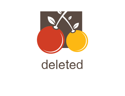 cherries with leaves in a square food logo icon