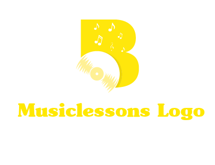 disk incorporated with letter b with music notes logo