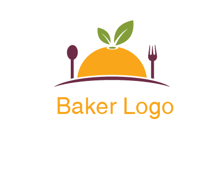 fork and spoon on side of half orange with leaves restaurant logo