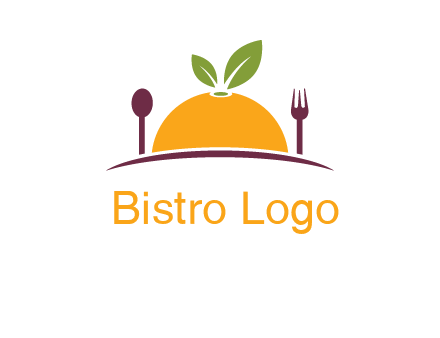 fork and spoon on side of half orange with leaves restaurant logo