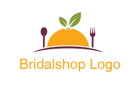 fork and spoon on side of half orange with leaves restaurant logo