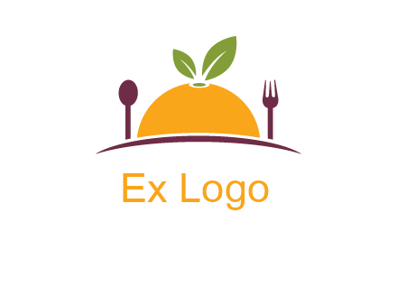 fork and spoon on side of half orange with leaves restaurant logo
