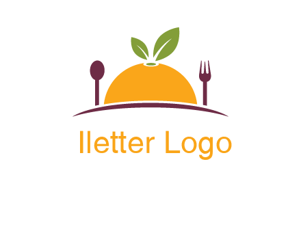 fork and spoon on side of half orange with leaves restaurant logo