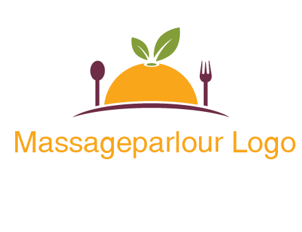 fork and spoon on side of half orange with leaves restaurant logo
