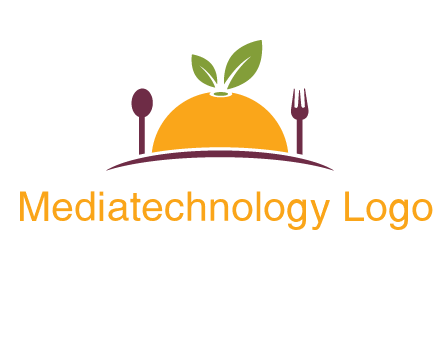 fork and spoon on side of half orange with leaves restaurant logo