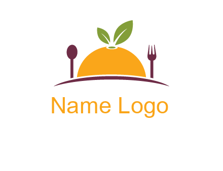 fork and spoon on side of half orange with leaves restaurant logo