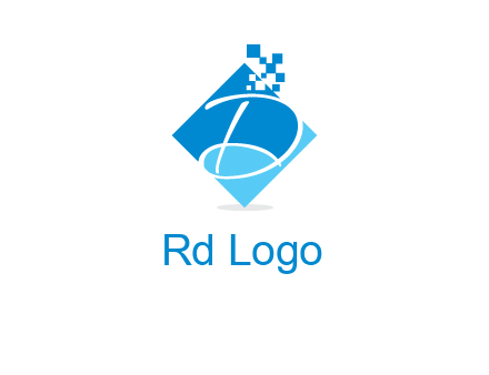 letter d inside the rhombus shape with technology squares logo