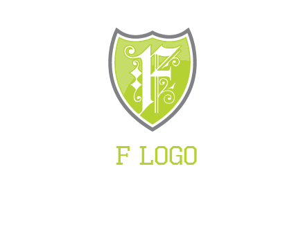 calligraphic letter f inside the shield logo