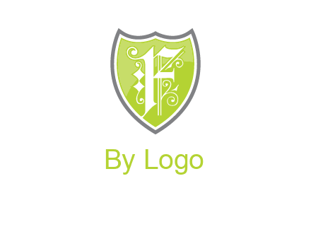 calligraphic letter f inside the shield logo