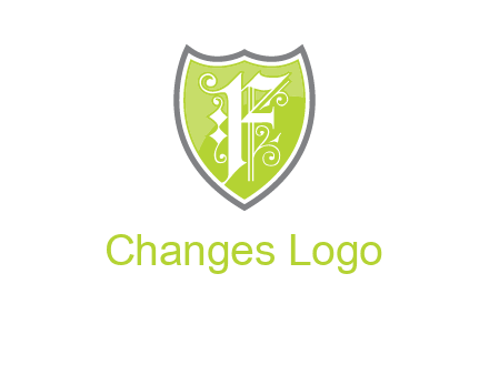 calligraphic letter f inside the shield logo