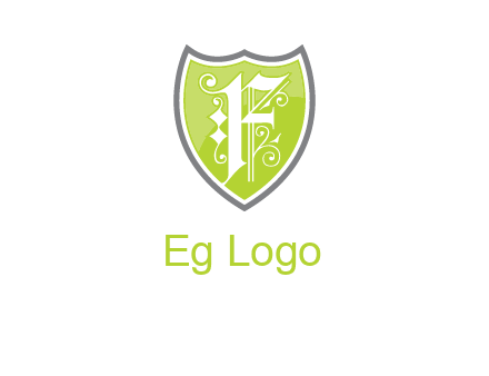 calligraphic letter f inside the shield logo