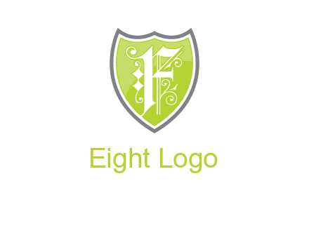 calligraphic letter f inside the shield logo