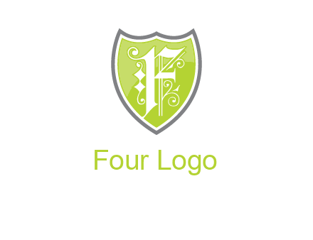 calligraphic letter f inside the shield logo