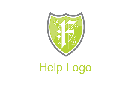 calligraphic letter f inside the shield logo
