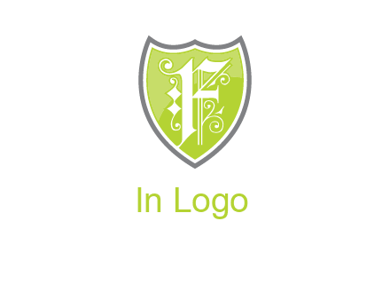calligraphic letter f inside the shield logo