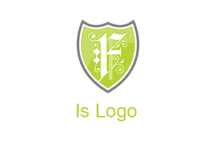 calligraphic letter f inside the shield logo