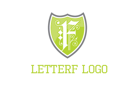 calligraphic letter f inside the shield logo