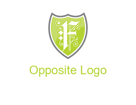 calligraphic letter f inside the shield logo