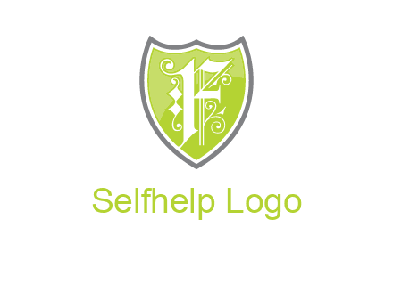 calligraphic letter f inside the shield logo