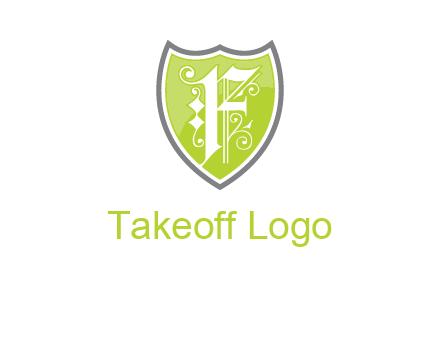 calligraphic letter f inside the shield logo