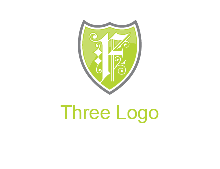 calligraphic letter f inside the shield logo