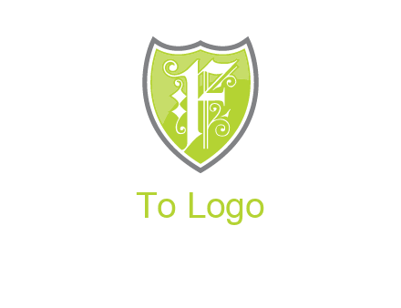 calligraphic letter f inside the shield logo