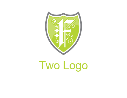 calligraphic letter f inside the shield logo