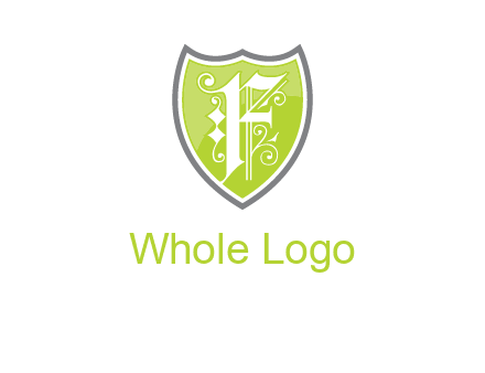 calligraphic letter f inside the shield logo