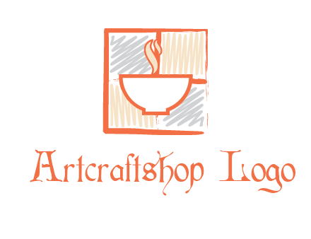 hot bowl in paint effect squares food logo