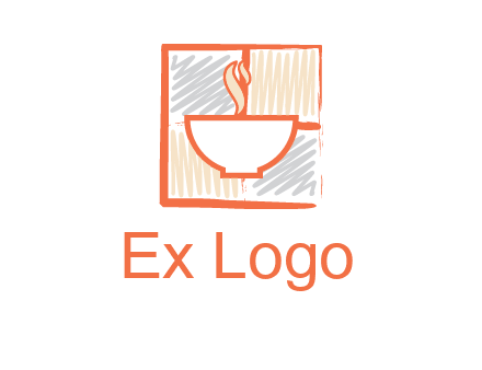 hot bowl in paint effect squares food logo
