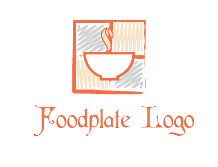 hot bowl in paint effect squares food logo