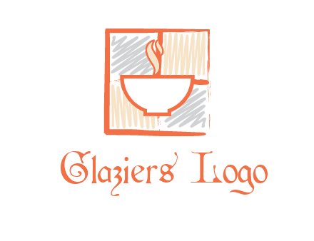 hot bowl in paint effect squares food logo
