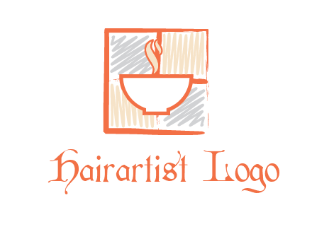 hot bowl in paint effect squares food logo
