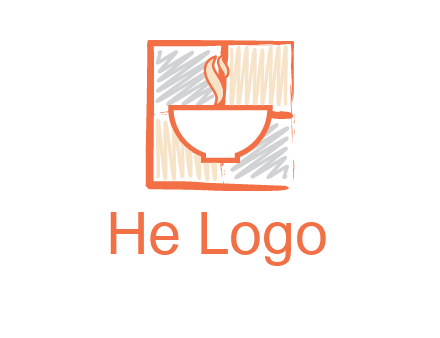 hot bowl in paint effect squares food logo