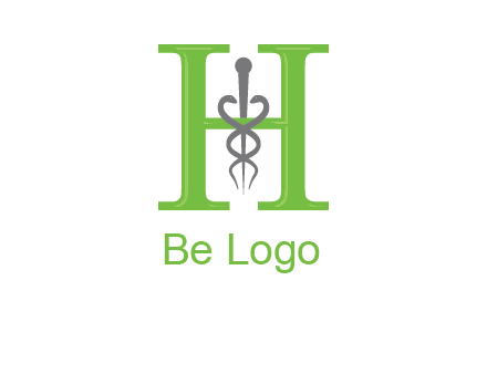 medical sign between the letter h logo