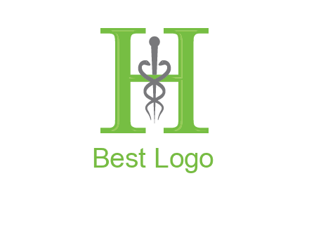 medical sign between the letter h logo