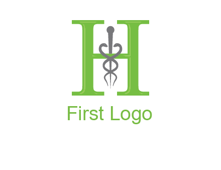 medical sign between the letter h logo