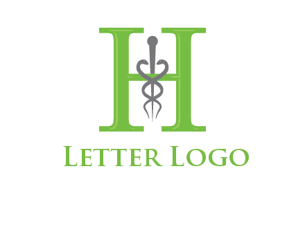 medical sign between the letter h logo