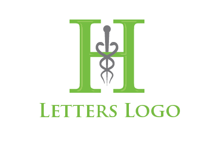 medical sign between the letter h logo
