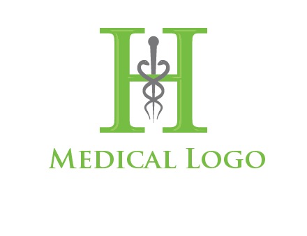 medical sign between the letter h logo