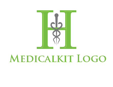 medical sign between the letter h logo