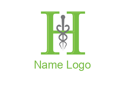 medical sign between the letter h logo