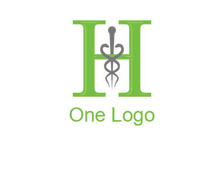 medical sign between the letter h logo