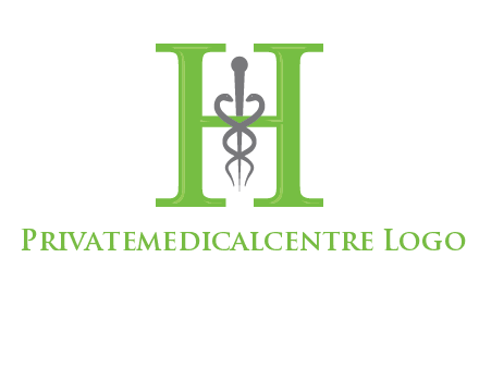 medical sign between the letter h logo