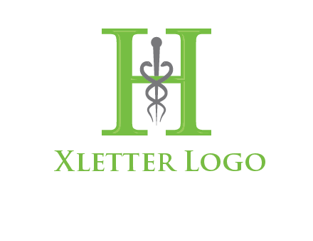 medical sign between the letter h logo