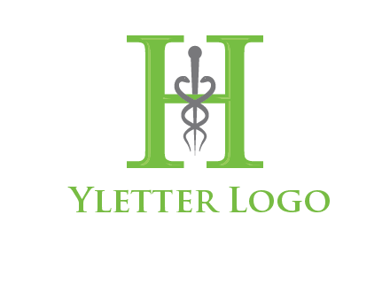 medical sign between the letter h logo
