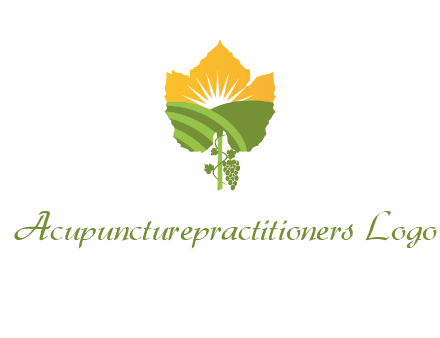 leaf shape cutout of sun and grape farm vineyard logo